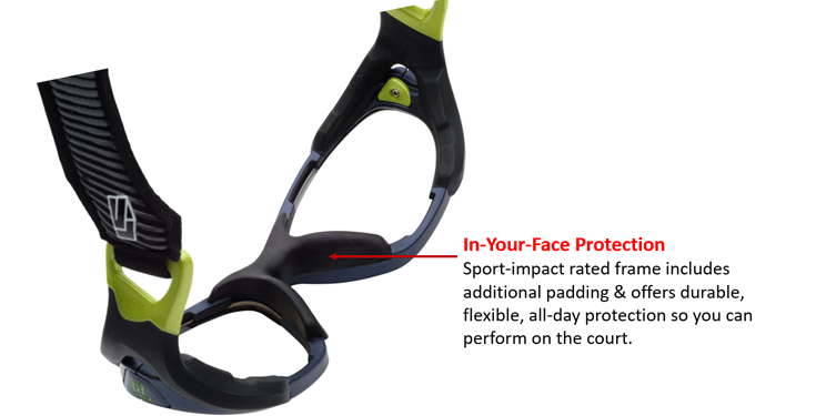 sport impact rated frame. durable, flexible, all-day protection so you can perform on the field