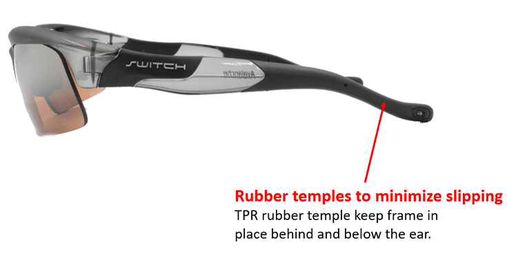 flexible temples & adjustable strap for stability in motion & sport wrap frame for wide field of view